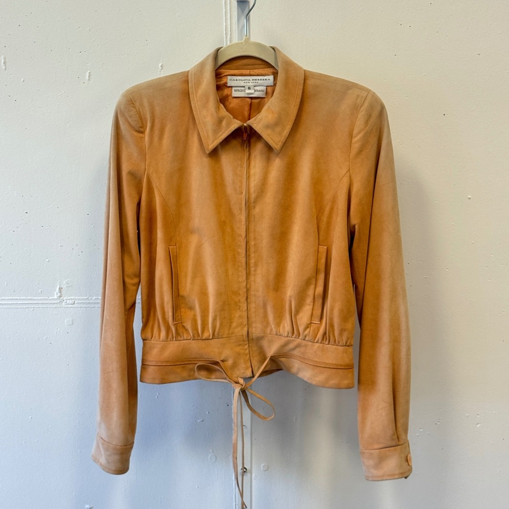 Carolina Herrera Bergdorf Goodman Peach Suede Zip Up Drawstring Jacket Women's 6